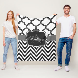 Quatrefoil Chevron Monogram Fleece Blanket