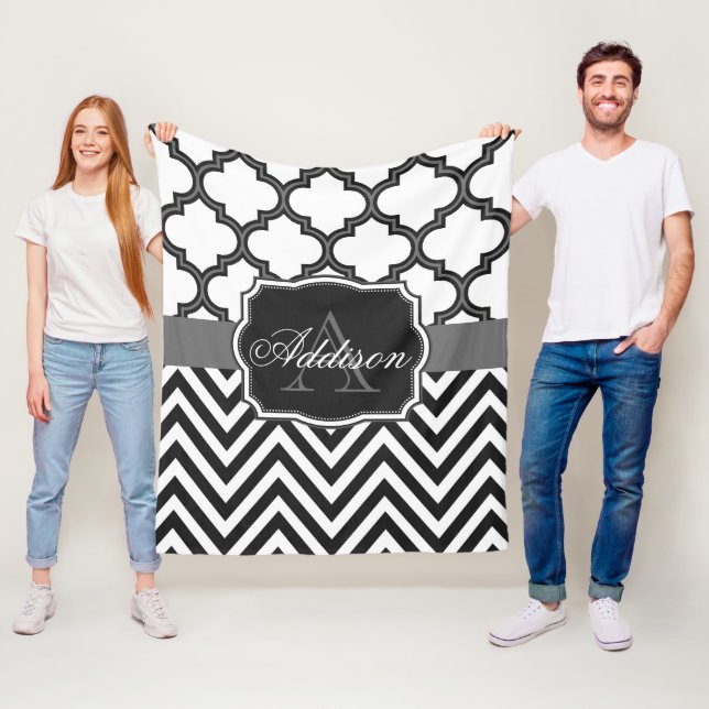 Quatrefoil Chevron Monogram Fleece Blanket (In Situ)