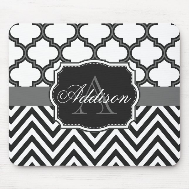 Quatrefoil Chevron Monogram Mouse Pad (Front)