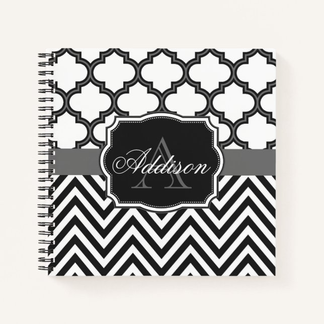 Quatrefoil Chevron Monogram Notebook (Front)