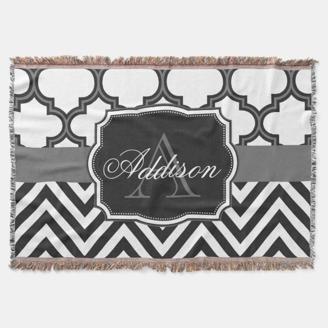 Quatrefoil Chevron Monogram Throw Blanket (Front)
