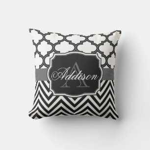 Quatrefoil Chevron Monogram Throw Pillow
