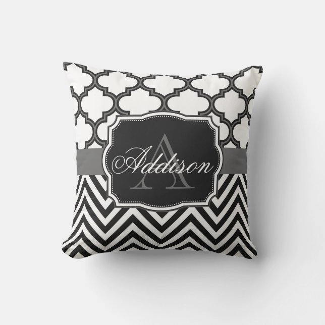 Quatrefoil Chevron Monogram Throw Pillow (Front)