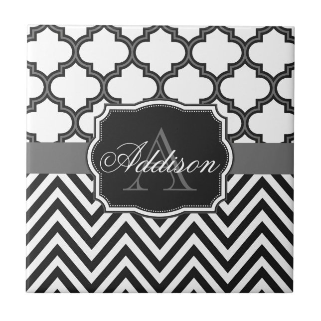 Quatrefoil Chevron Monogram Tile (Front)