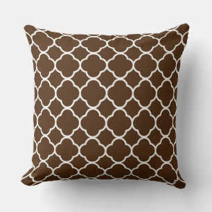 Quatrefoil Chocolate Brown White Lattice Cotton Throw Pillow