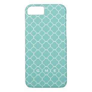 Quatrefoil clover pattern blue teal 3 monogram iPhone 8/7 case