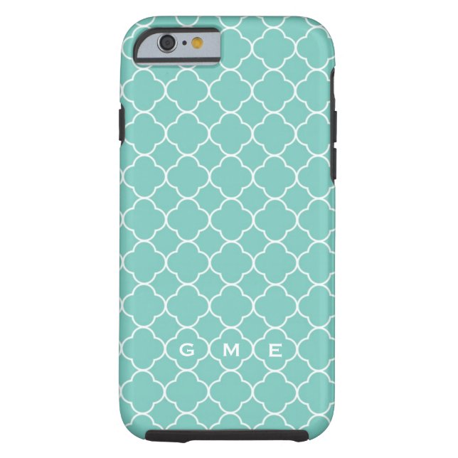 Quatrefoil clover pattern blue teal 3 monogram Case-Mate iPhone case (Back)
