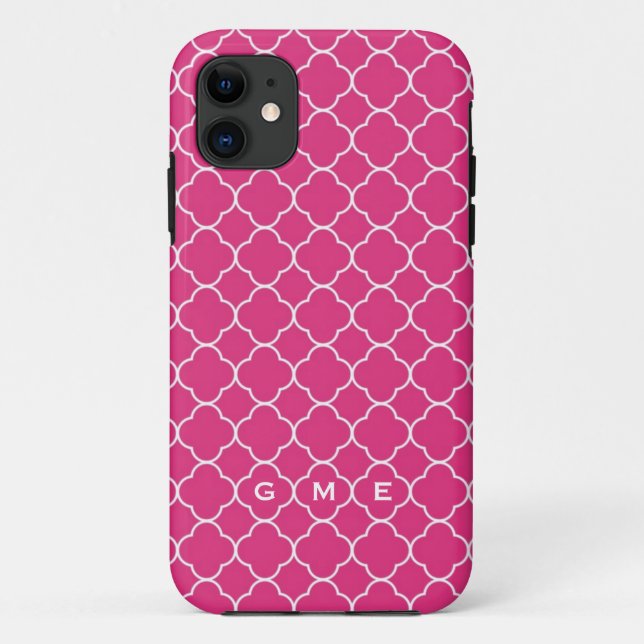 Quatrefoil clover pattern hot pink 3 monogram Case-Mate iPhone case (Back)
