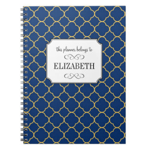 Quatrefoil clover pattern navy wedding planner notebook