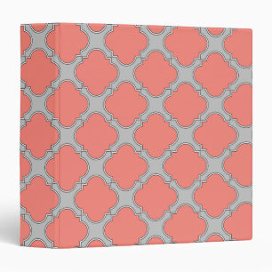 Quatrefoil coral and gray binder