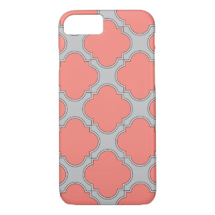Quatrefoil coral and grey iPhone 8/7 case
