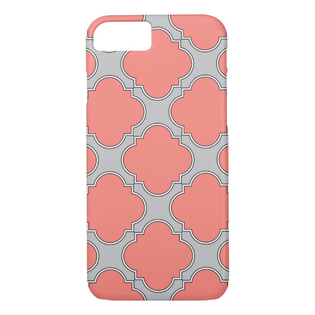 Quatrefoil coral and grey Case-Mate iPhone case (Back)