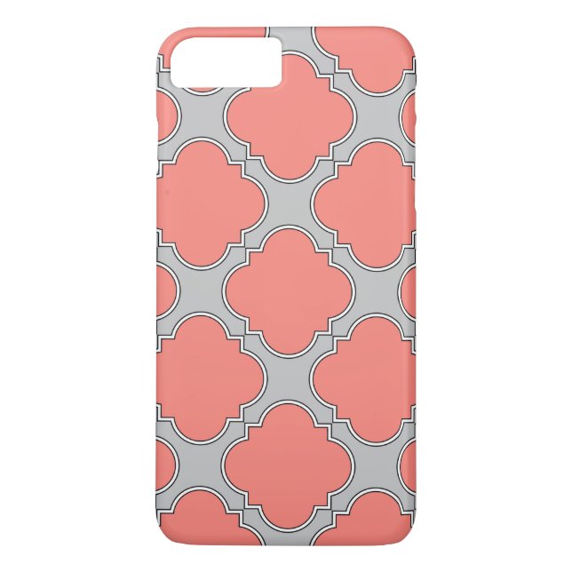 Quatrefoil coral and grey Case-Mate iPhone case (Back)