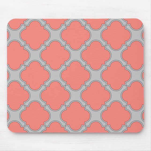 Quatrefoil coral and grey mouse pad (Front)