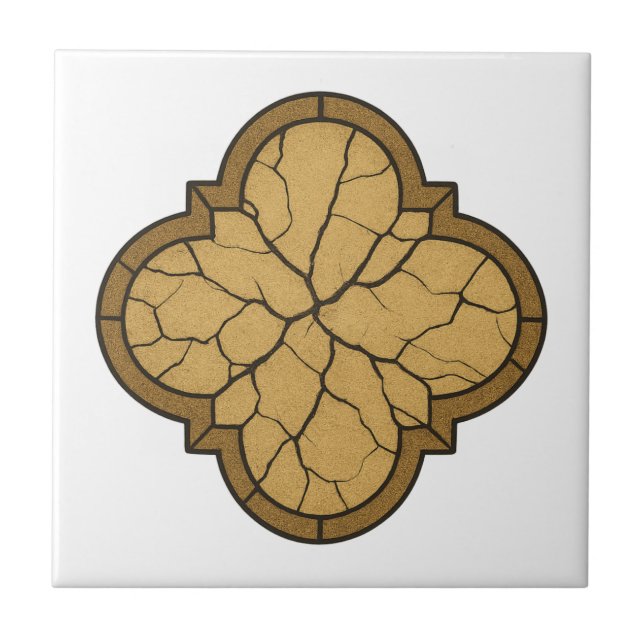Quatrefoil Crack Art in Gold Tones Ceramic Tile (Front)