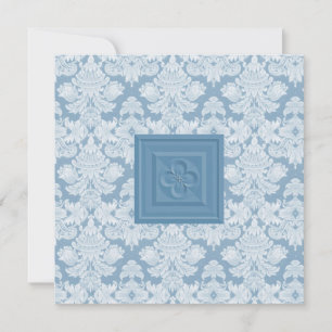 Quatrefoil Cross & Blue Damask Wedding Invitation