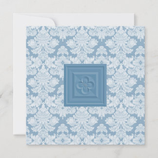 Quatrefoil Cross & Blue Damask Wedding Invitation
