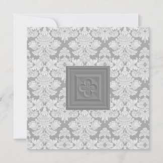 Quatrefoil Cross & Grey Damask Wedding Invitation