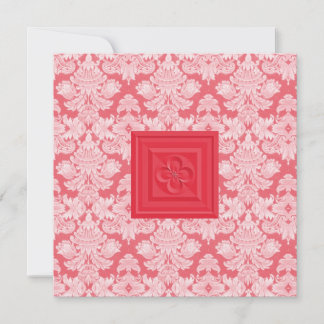 Quatrefoil Cross & Red Damask Wedding Invitation