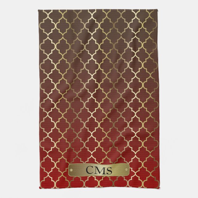 Quatrefoil Dark Red & Brown Colour Blends Kitchen Towel (Vertical)