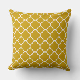 Quatrefoil Earthy Ochre Yellow Home Decor Cotton Throw Pillow