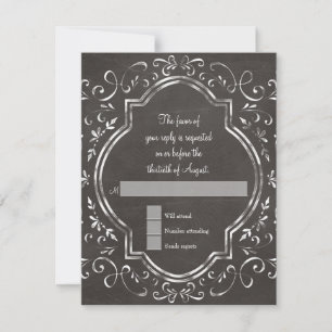 Quatrefoil Frame Script Swirl Chalkboard RSVP Card