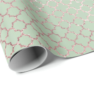 Quatrefoil Glam Pink Rose Mint Green Bridal Shiny Wrapping Paper