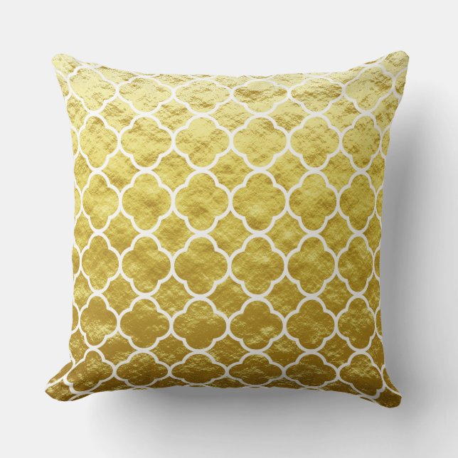 Quatrefoil Gold Foil Lattice Patterns Sparkly Cool Throw Pillow (Front)