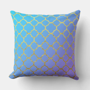 Quatrefoil Gold Foil Patterns Blue Ombre Sparkly Outdoor Pillow