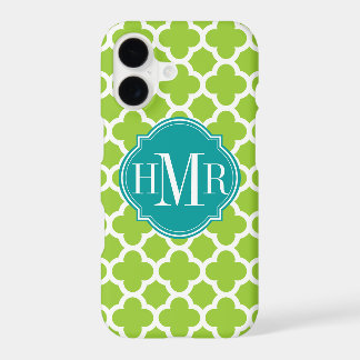 Quatrefoil Green and White Pattern Monogram