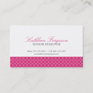 Quatrefoil hot pink clover modern pattern business card