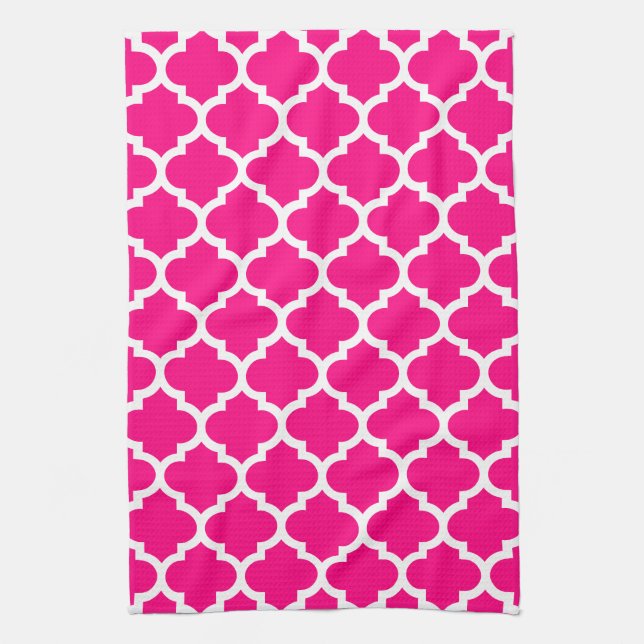Quatrefoil Hot Pink Kitchen Towels (Vertical)