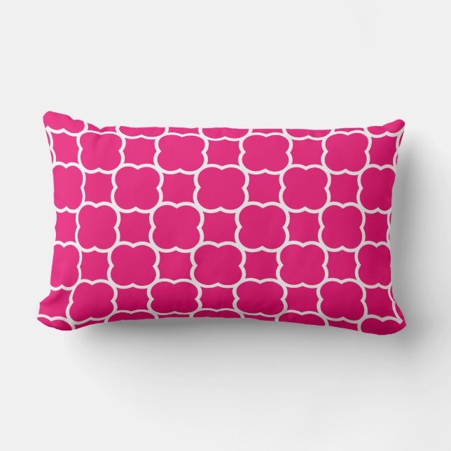 Quatrefoil Hot Pink White Lattice Patterns Cotton Lumbar Pillow (Front)