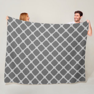 Quatrefoil in shades of grey fleece blanket