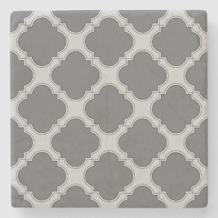 Quatrefoil in shades of grey stone coaster