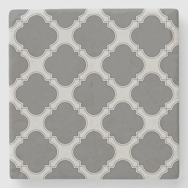 Quatrefoil in shades of grey stone coaster (Front)