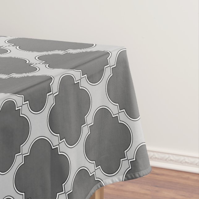 Quatrefoil in shades of grey tablecloth (In Situ)