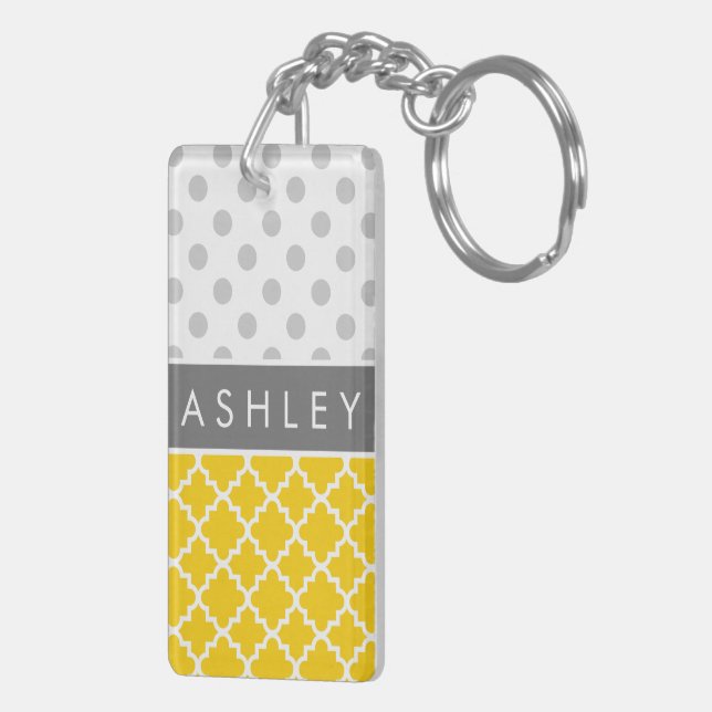Quatrefoil jaune et motif de point gris de polka (Dos droit)