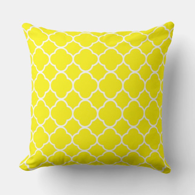Quatrefoil Lemon Yellow White Home Decor Cute Throw Pillow (Front)