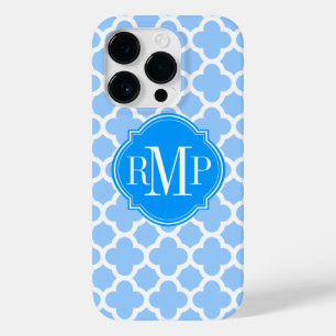 Quatrefoil Light Blue and White Pattern Monogram Case-Mate iPhone 14 Pro Case