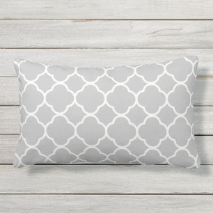 Quatrefoil Light Grey White Lattice Pattern Trendy Lumbar Pillow