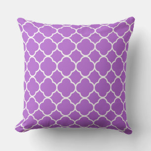 Quatrefoil Lilac Purple White Lattice Cool Cotton Throw Pillow