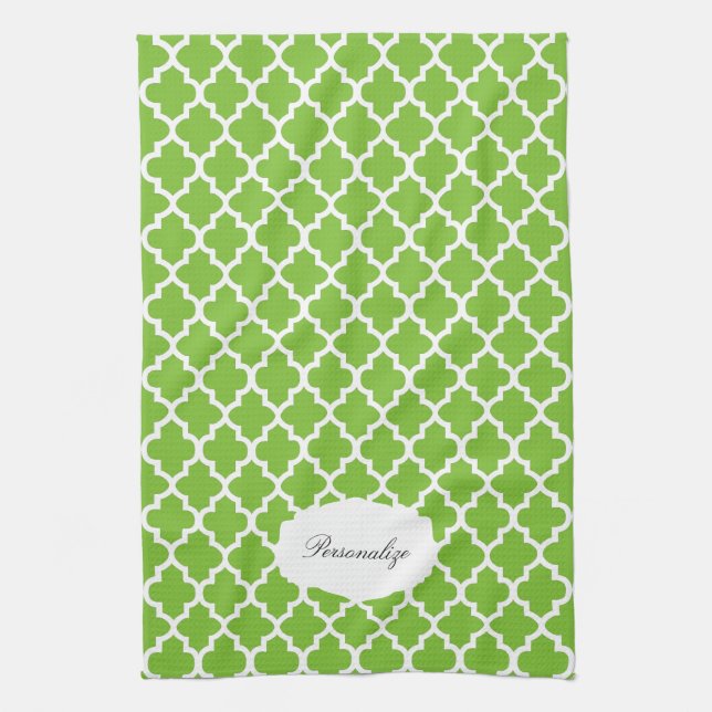 Quatrefoil Lime Green & White | DIY Colour Kitchen Towel (Vertical)