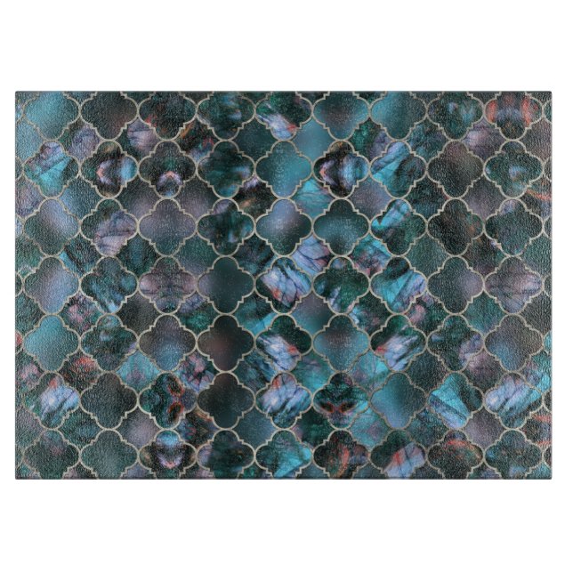 Quatrefoil Moroccan Pattern Labradorite Cutting Board (Front)