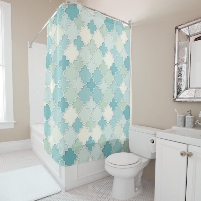 Quatrefoil Motif in Pastel Teal and Seafoam Green (In Situ)