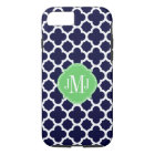 Quatrefoil Navy Blue and White Pattern Monogram