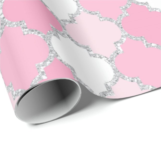 Quatrefoil Net White Silver Art Deco Vip Wrapping Paper (Roll Corner)