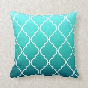 Quatrefoil Ombre Geometric aqua pool Throw Pillow