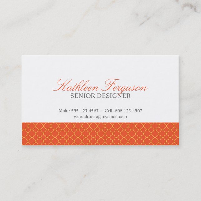 Quatrefoil orange yellow clover modern pattern business card (Front)