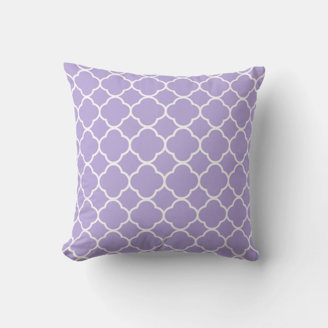 Quatrefoil Pastel Purple White Decor Elegant Cool Outdoor Pillow (Front)